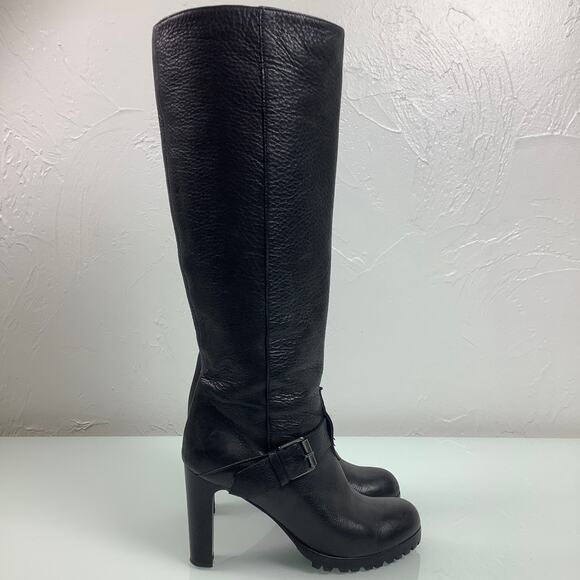 Vicini Tapeet Lug-Sole pull on knee high block heels leather boots SZ 36 EUC - Picture 7 of 12